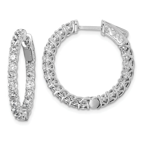 Sterling Silver Hoop Earrings with Round Cut Cubic Zirconia and Lattice Detail