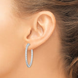 Sterling Silver Hoop Earrings with Double Row Cubic Zirconia and Openwork Design