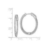 Sterling Silver Oval Hoop Earrings with Double Row Cubic Zirconia and Filigree Design