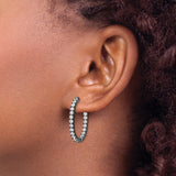 Sterling Silver Oval Hoop Earrings with Cubic Zirconia, Black Rhodium Finish, Scrollwork Design