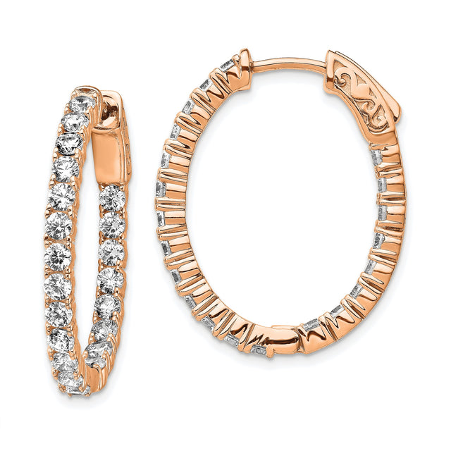 Sterling Silver Hoop Earrings with Cubic Zirconia, Rose Gold Plated Oval Full Circle Design