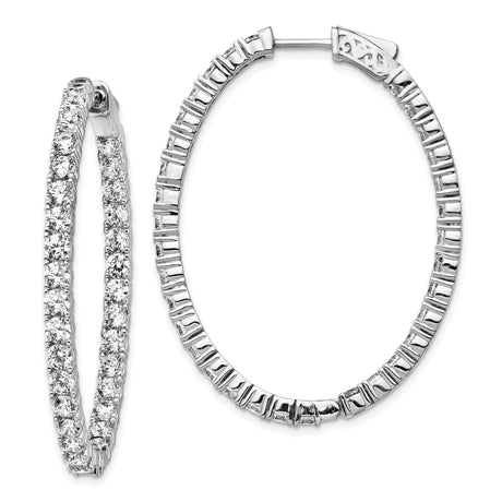Sterling Silver Oval Hoop Earrings with Cubic Zirconia, Inside-Out Hinged Design for Women