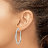 Sterling Silver Hoop Earrings with Round Cut Cubic Zirconia, In-Out Prong Setting Design