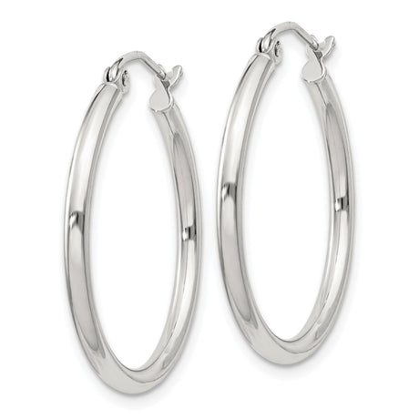 Sterling Silver Hoop Earrings, Classic Polished Round Design with Latch Back Closure