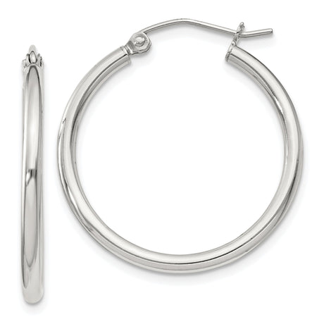 Sterling Silver Hoop Earrings, Classic Polished Round Design with Latch Back Closure