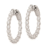 Sterling Silver Hoop Earrings with Dual Row Cubic Zirconia, Inner Detailing, High Polish Finish