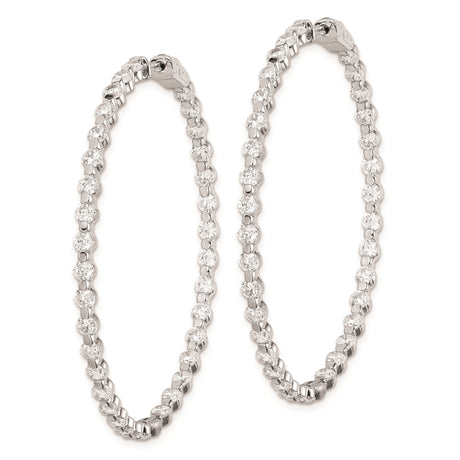 Sterling Silver Hoop Earrings with Prong Set Cubic Zirconia, Classic Round Hinged Design