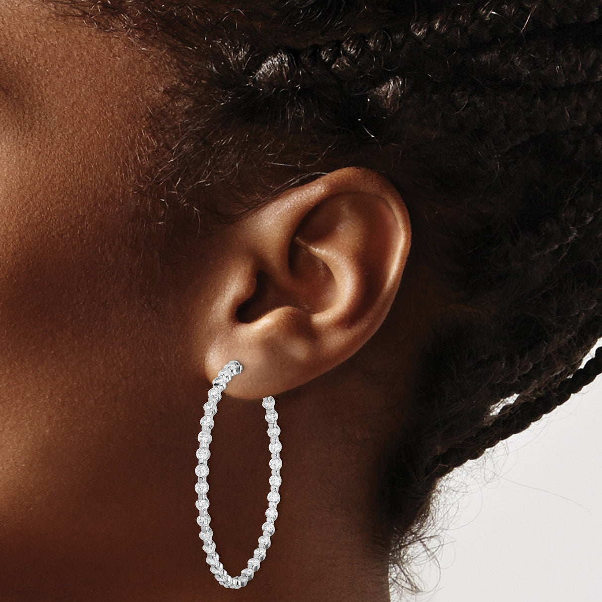 Sterling Silver Hoop Earrings with Prong Set Cubic Zirconia, Classic Round Hinged Design