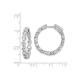 Sterling Silver Hoop Earrings with Cubic Zirconia, Double Row Prong Setting, High Shine Finish