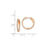 Sterling Silver Hoop Earrings with Cubic Zirconia, Rose Gold Plated, Scrollwork Design