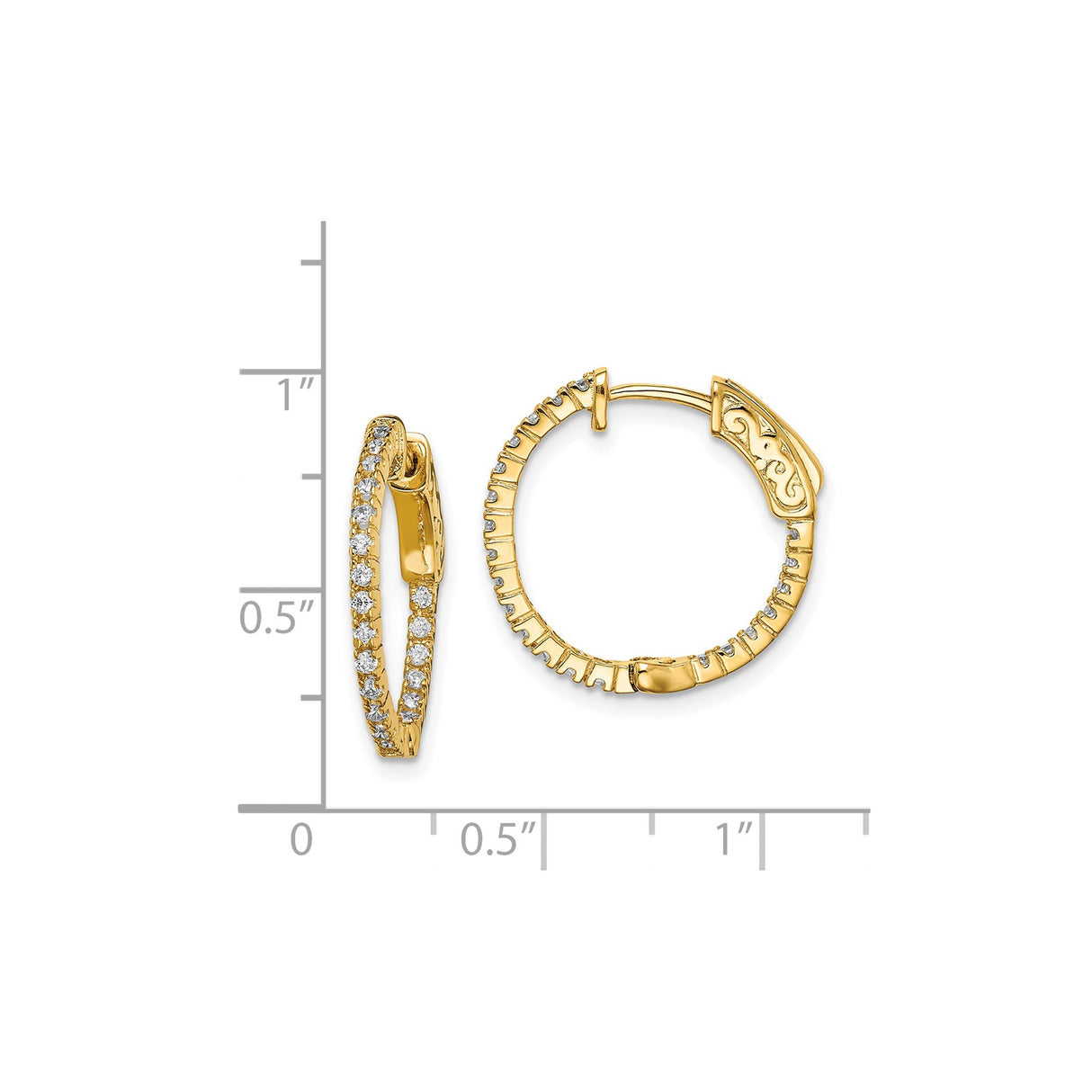 Sterling Silver Hoop Earrings with Cubic Zirconia, Gold Plated Scroll Design