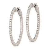 Sterling Silver Hoop Earrings with Cubic Zirconia, Double Row Channel Set, Latch Back Closure