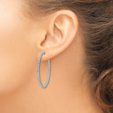 Sterling Silver Hoop Earrings with Cubic Zirconia, In-Out Round Design, 1 Inch