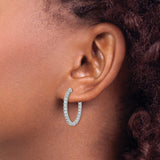 Sterling Silver Hoop Earrings with Cubic Zirconia, Scrollwork Hinged Clasp Design
