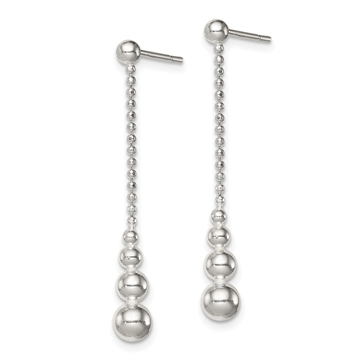 Sterling Silver Drop Earrings with Graduated Sphere Beads and Polished Chain Design