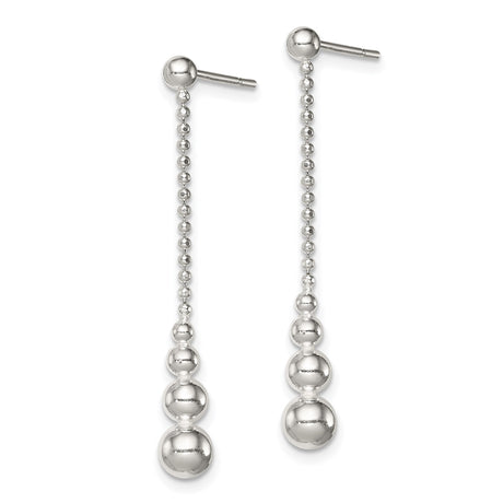 Sterling Silver Drop Earrings with Graduated Sphere Beads and Polished Chain Design