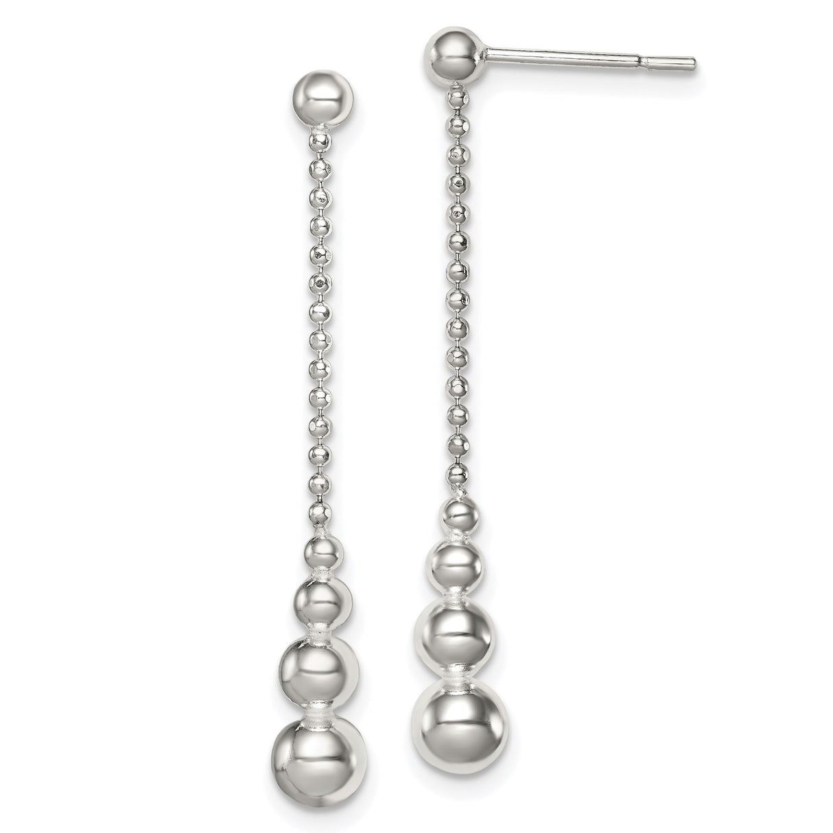 Sterling Silver Drop Earrings with Graduated Sphere Beads and Polished Chain Design
