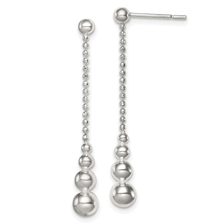 Sterling Silver Drop Earrings with Graduated Sphere Beads and Polished Chain Design