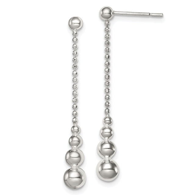 Sterling Silver Drop Earrings with Graduated Sphere Beads and Polished Chain Design