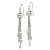 Sterling Silver Dangle Earrings with Polished Round Beads and Cascading Box Chains