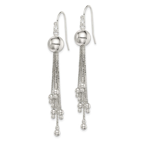 Sterling Silver Dangle Earrings with Polished Round Beads and Cascading Box Chains