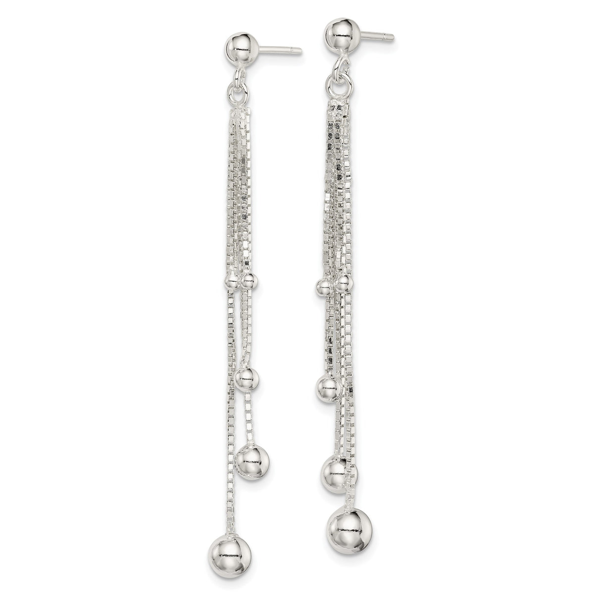 Sterling Silver Dangle Earrings with Multi Strand Box Chain and Polished Beads