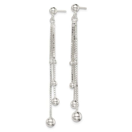 Sterling Silver Dangle Earrings with Multi Strand Box Chain and Polished Beads