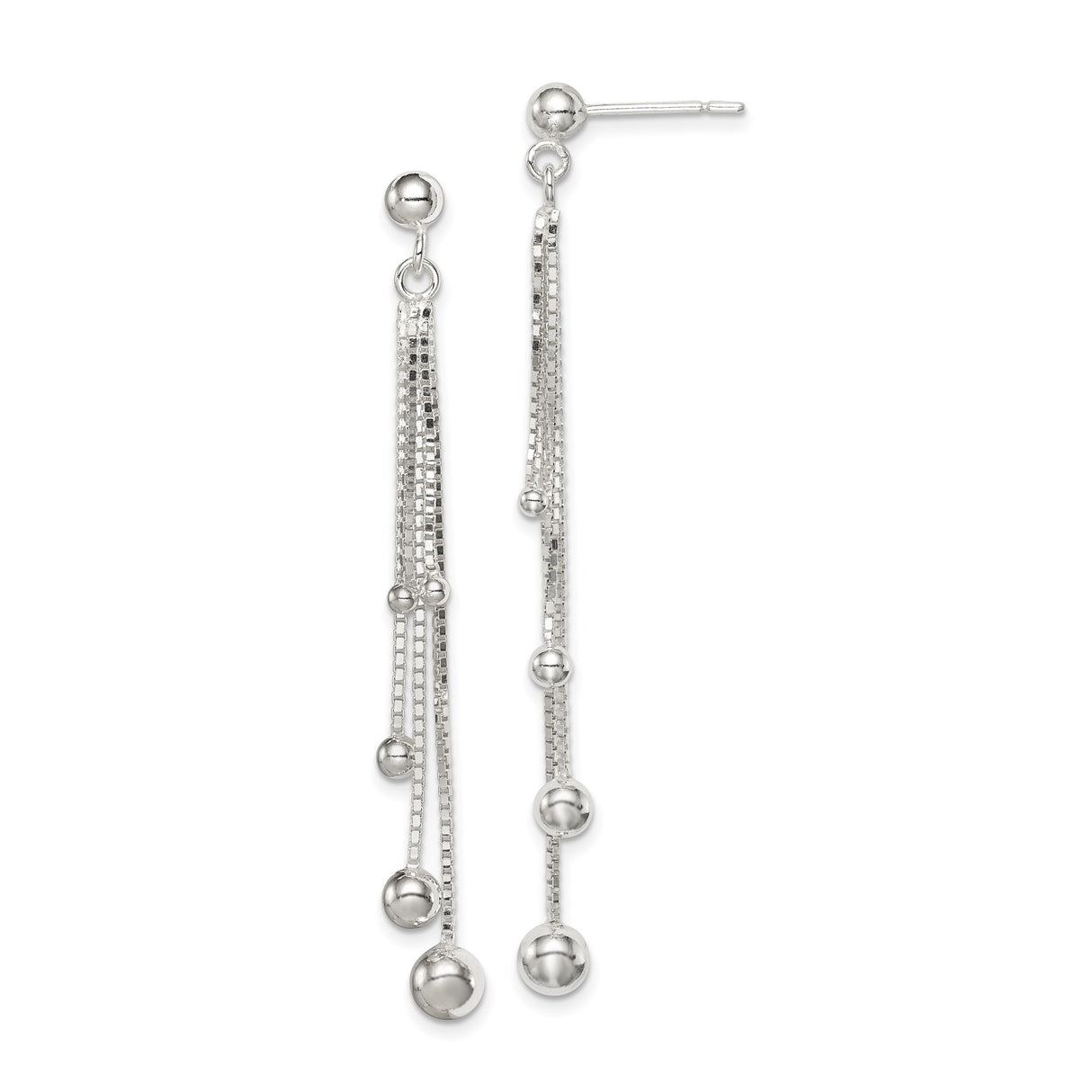 Sterling Silver Dangle Earrings with Multi Strand Box Chain and Polished Beads