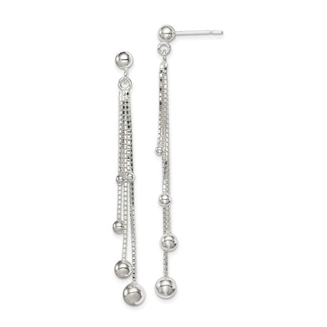 Sterling Silver Dangle Earrings with Multi Strand Box Chain and Polished Beads