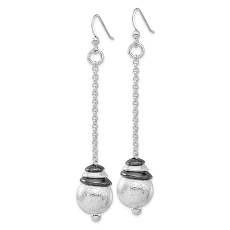 Sterling Silver Dangle Earrings with Long Chain Drops and Textured Orb Ends