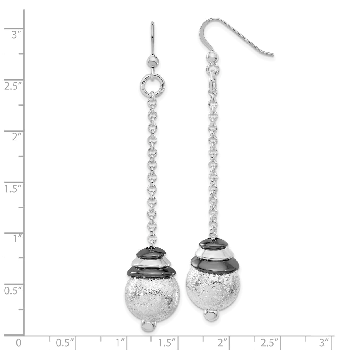 Sterling Silver Dangle Earrings with Long Chain Drops and Textured Orb Ends