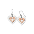 Sterling Silver Heart Drop Earrings with Rose Gold Textured Cutout Design for Women