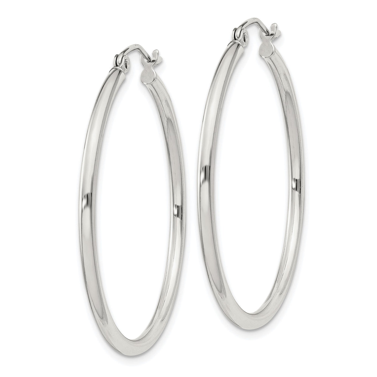 Sterling Silver Hoop Earrings, Large Round Lightweight Design with Latch Back Closure
