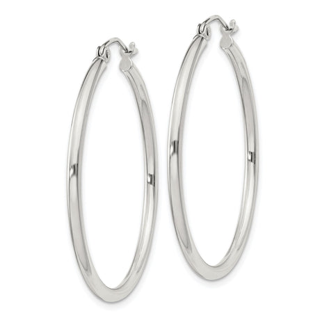 Sterling Silver Hoop Earrings, Large Round Lightweight Design with Latch Back Closure