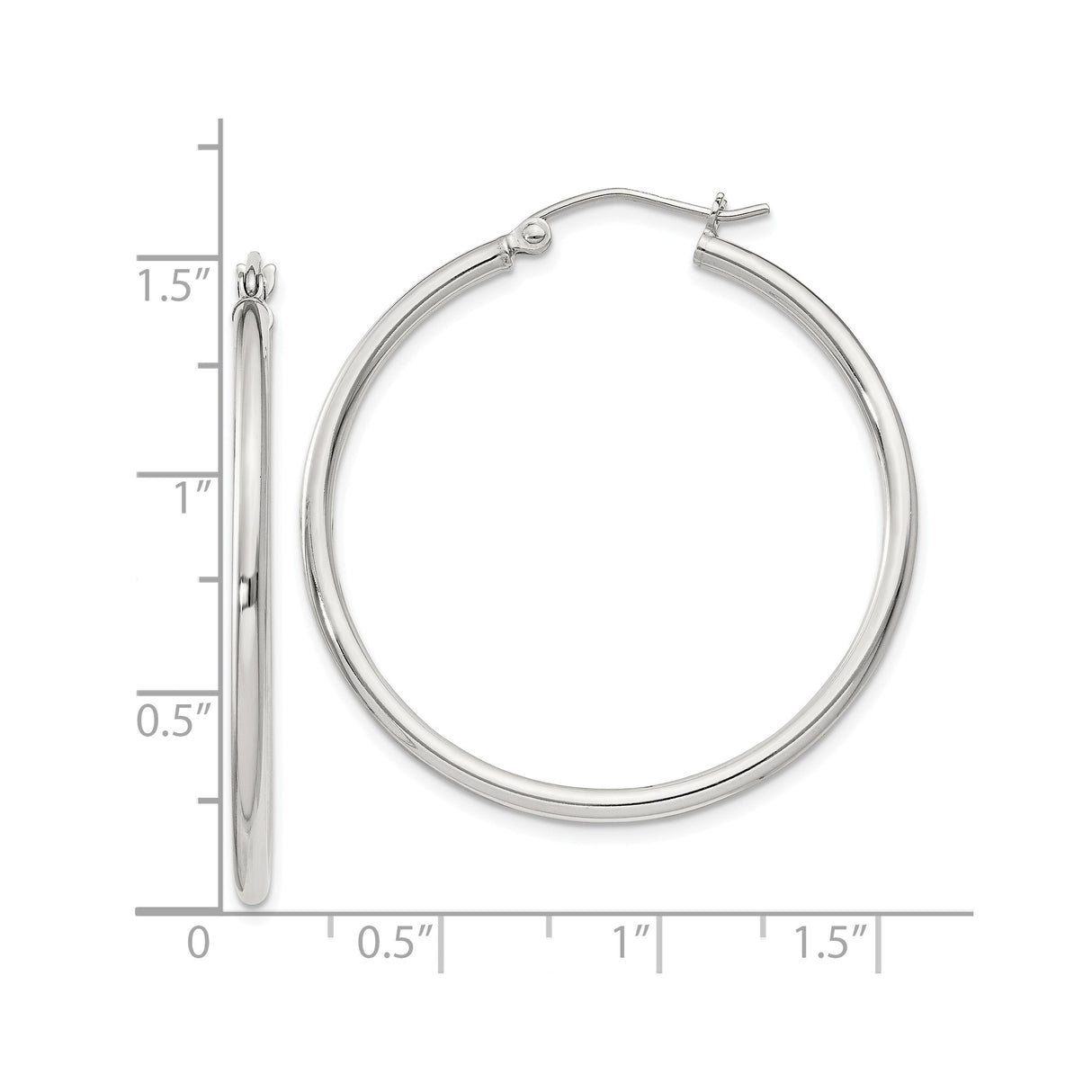 Sterling Silver Hoop Earrings, Large Round Lightweight Design with Latch Back Closure
