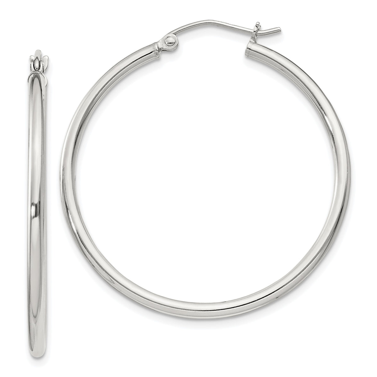 Sterling Silver Hoop Earrings, Large Round Lightweight Design with Latch Back Closure