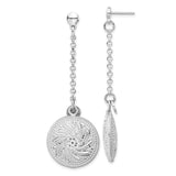 Sterling Silver Dangle Earrings with Textured Swirl Disc and Chain Drop Design