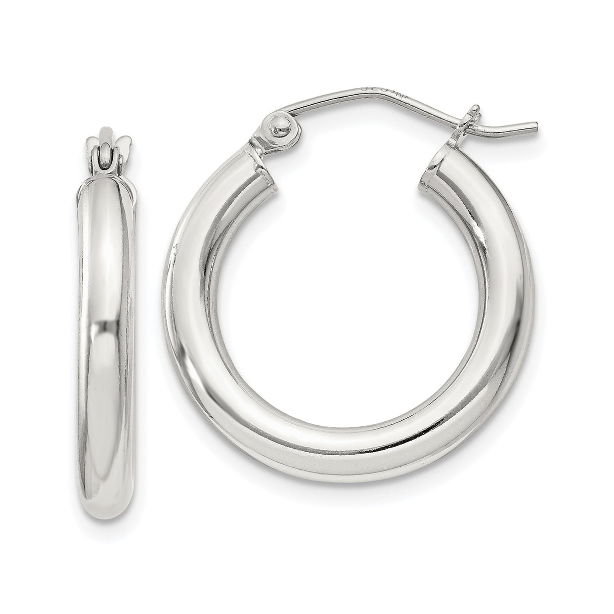 Sterling Silver Hoop Earrings, Classic Round Design with Smooth Finish, Latch-Back Closure
