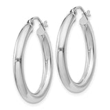 Sterling Silver Hoop Earrings, Medium Polished Smooth Tube Design, Rhodium Plated