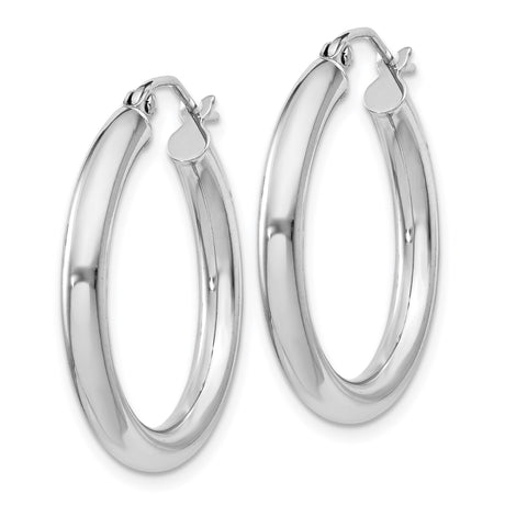 Sterling Silver Hoop Earrings, Medium Polished Smooth Tube Design, Rhodium Plated