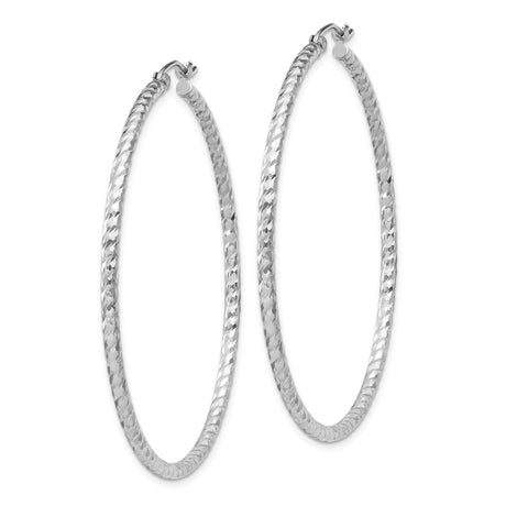 Sterling Silver Hoop Earrings, Textured Diamond Cut Finish, Lightweight Minimalist Style