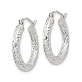 Sterling Silver Hoop Earrings, Diamond-Cut Textured Round Hoops with High-Shine Finish