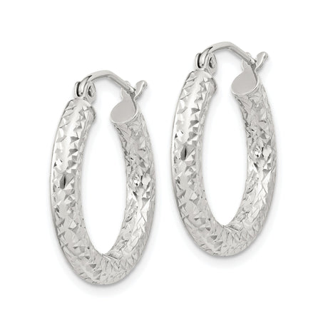 Sterling Silver Hoop Earrings, Diamond-Cut Textured Round Hoops with High-Shine Finish