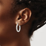 Sterling Silver Hoop Earrings, Diamond-Cut Textured Round Hoops with High-Shine Finish