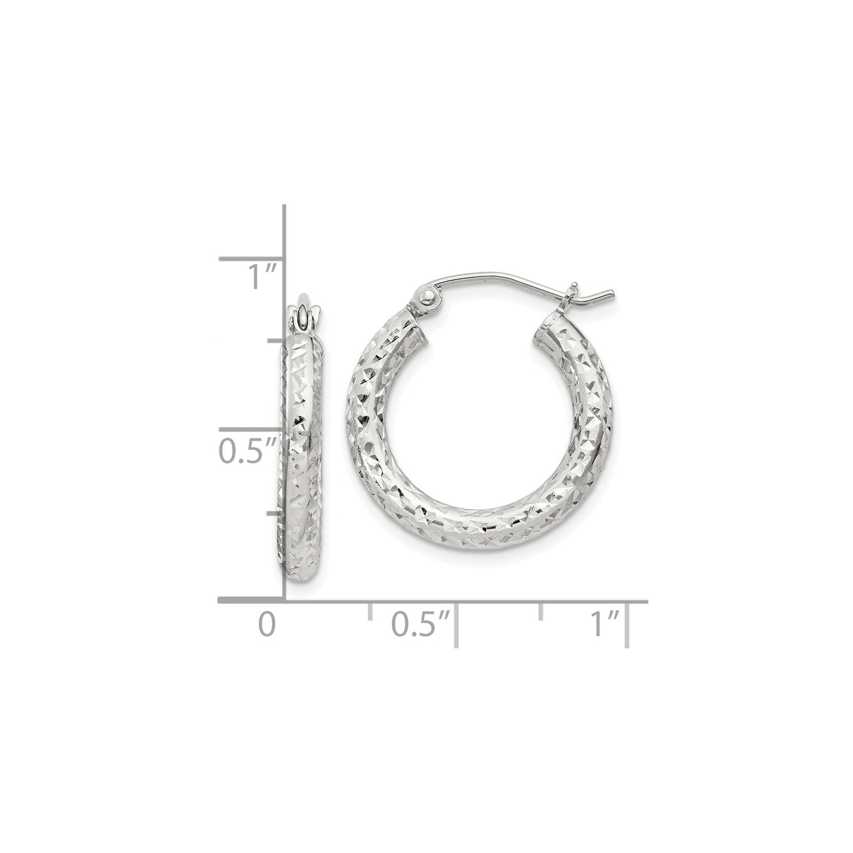 Sterling Silver Hoop Earrings, Diamond-Cut Textured Round Hoops with High-Shine Finish
