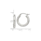 Sterling Silver Hoop Earrings, Diamond-Cut Textured Round Hoops with High-Shine Finish