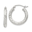 Sterling Silver Hoop Earrings, Diamond-Cut Textured Round Hoops with High-Shine Finish