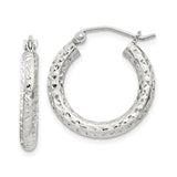Sterling Silver Hoop Earrings, Diamond-Cut Textured Round Hoops with High-Shine Finish
