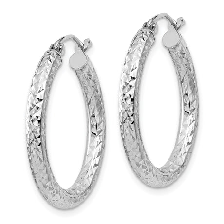 Sterling Silver Hoop Earrings, Diamond Cut Textured Medium Hoops with Hinged Closure