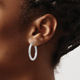 Sterling Silver Hoop Earrings, Diamond Cut Textured Medium Hoops with Hinged Closure
